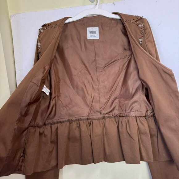 Moschino Beaded Cotton Peplum Blazer Jacket Cheap & Chic Snaps Ruffles Neutral - Picture 3 of 16